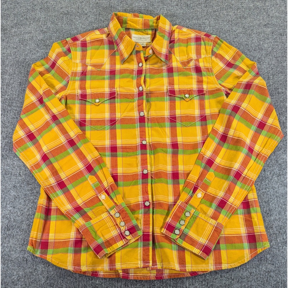Denim & Supply Ralph Lauren Western Shirt XL Yellow Plaid Pearl Snap Cotton